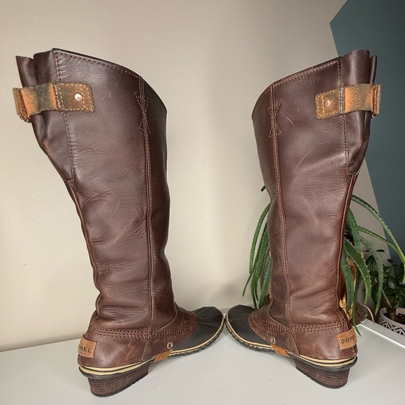 Sorel Slimpack Tall Duck Boots Brown Leather Waterproof Riding Boot 8.5 NL2007 - Picture 5 of 15